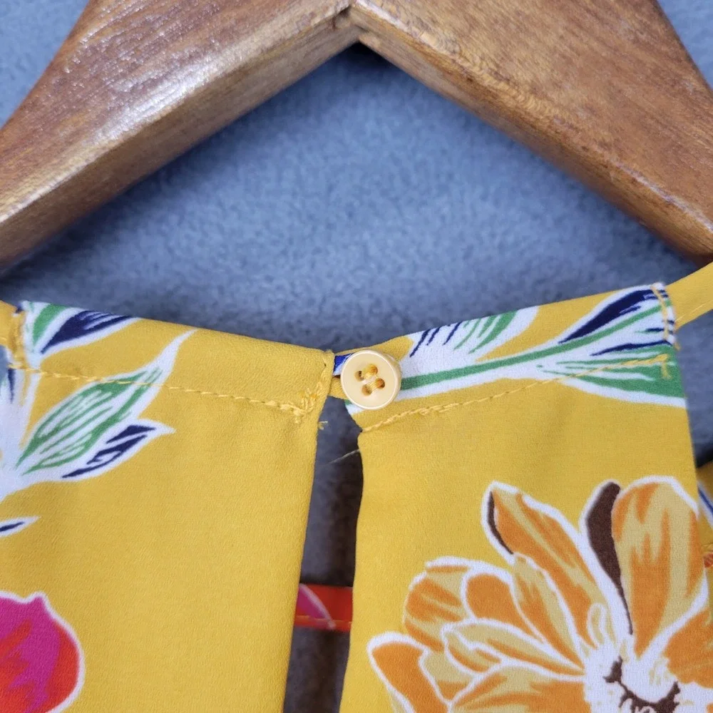 Finn & Grace Blouse Top Women XS Yellow Floral Lined Sleeveless Classic Boho Y2K
